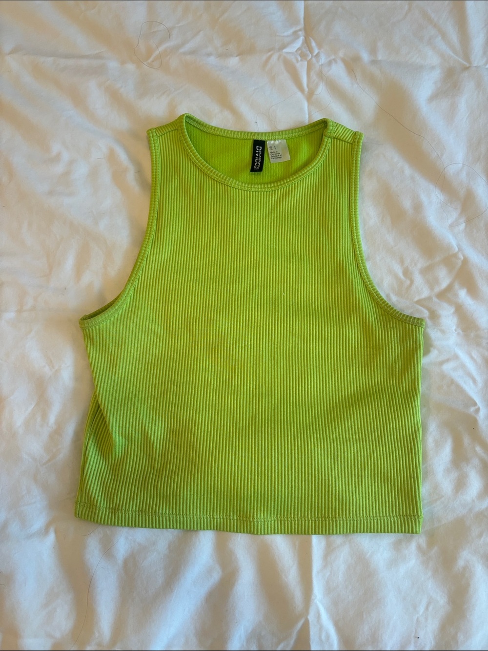 Women’s Divided Ribbed Neon Green Crop Tank Top